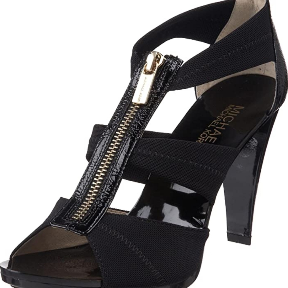 MICHAEL Michael Kors Black Strappy Heels with Zipper Detail